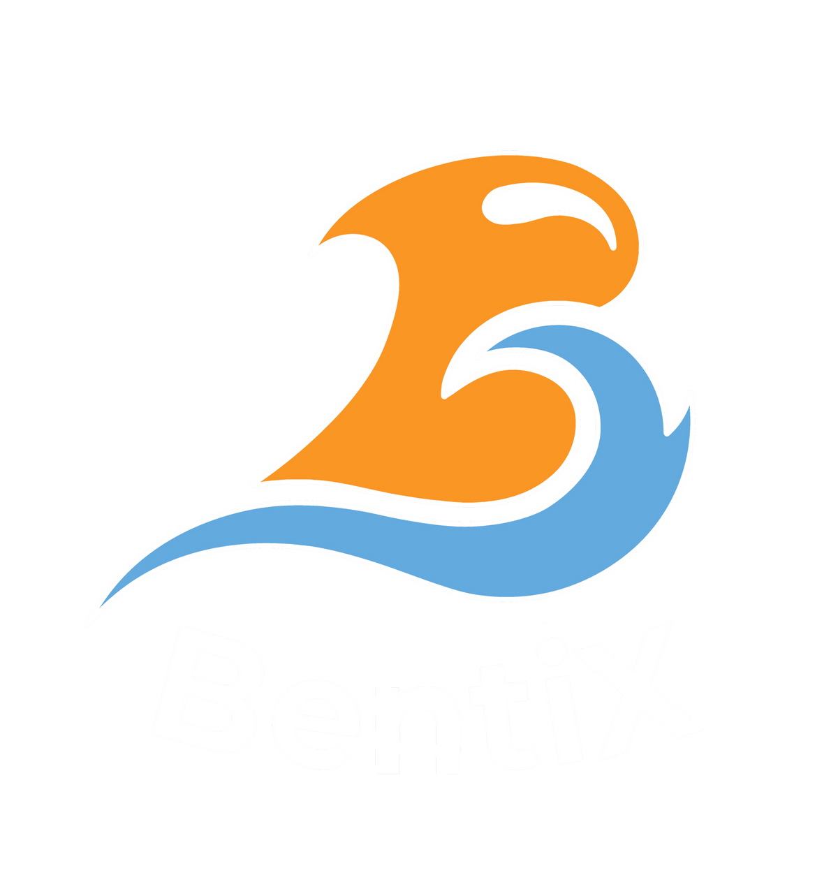 Logo BentiX, vague stylisée orange et bleue, version pour fond sombre