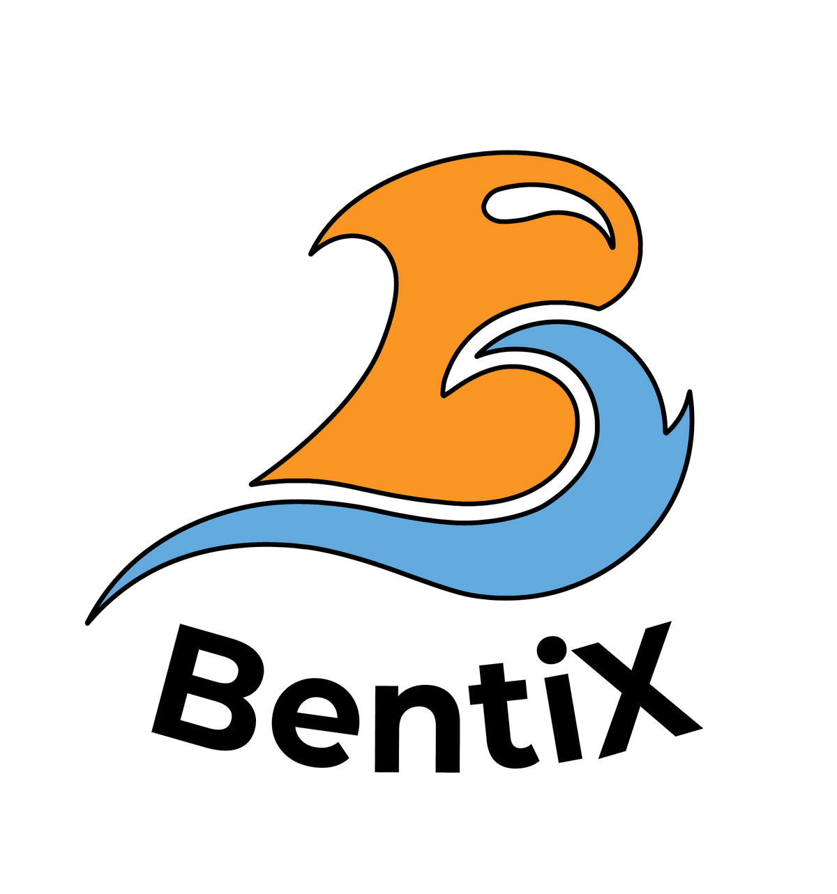 Logo officiel BentiX avec le nom, vague stylisée orange et bleue à contour noir